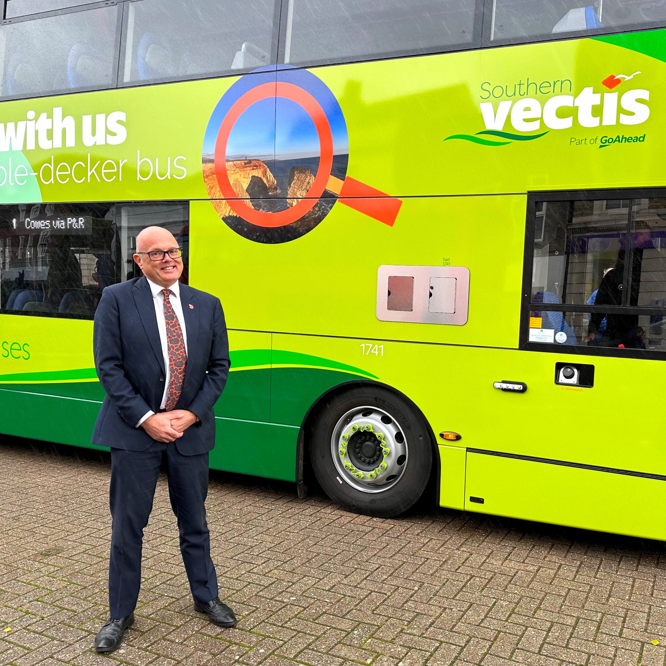 Brand new Southern Vectis bus for 2024 with managing director Andrew Wickham
