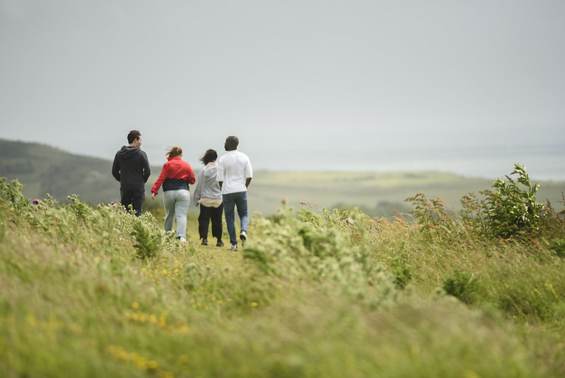Friends walking on Brading Downs